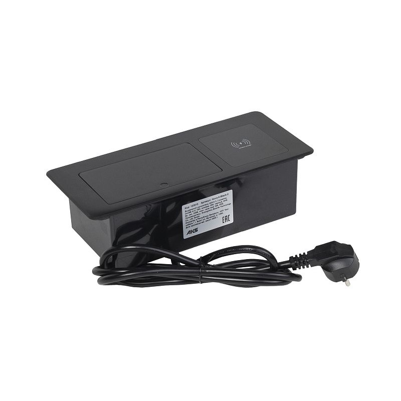 Выдвижной удлинитель Nova 5, 2 розетки, USB A + C, беспроводная зарядка, черный, AKS 123513