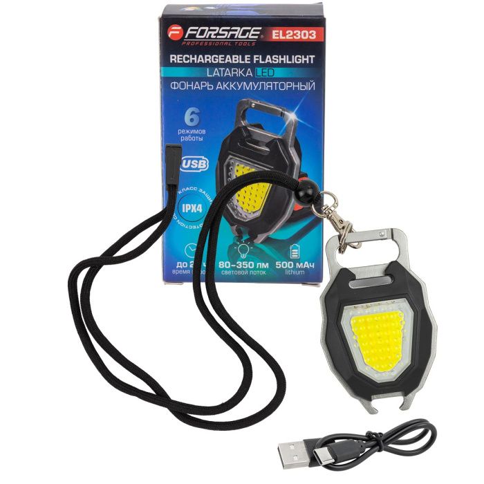 Фонарь светодиодный аккумуляторный переносной многофункциональный 6 реж.раб., СОВ LED 500мАч Forsage F-EL2303