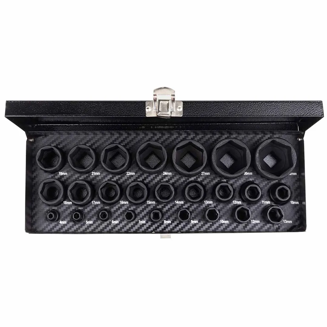 Набор головок ударных 25 пр. 1/4''&1/2'', 6-гр., 1/2'': 10-32 мм 1/4'': 4-13 мм, ForceKraft FK-50121K