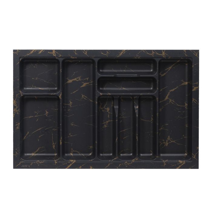 Лоток для столовых приборов 800 MARBLE 735*485, черно-золотой мрамор AKS 125453