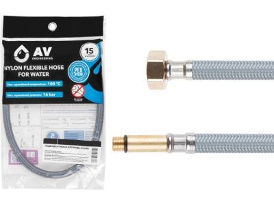 Подводка гибкая для воды, nylon, Lt иголка м10 длинная - гайка 1/2 50 см AV Engineering AVE21050