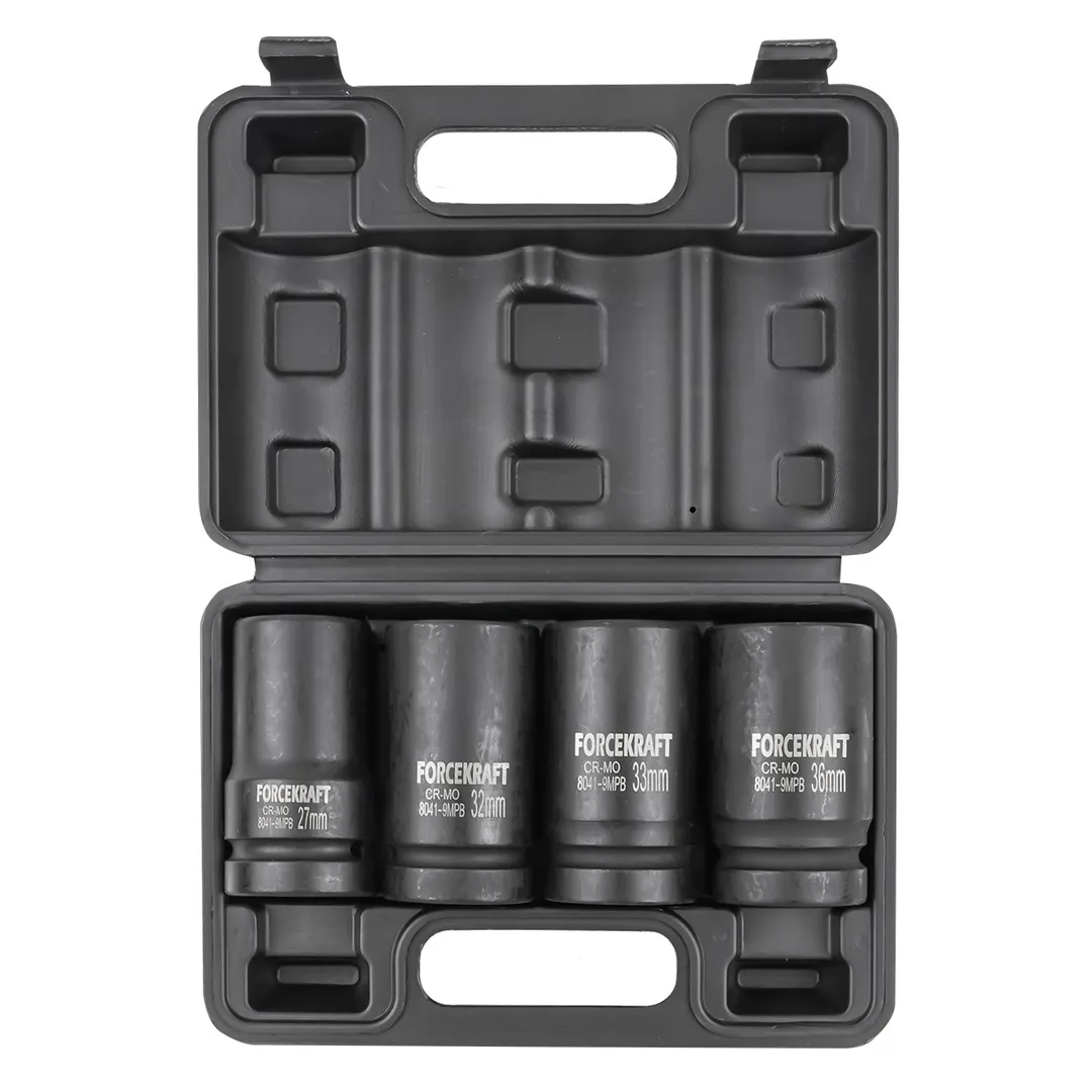 Набор глубоких ударных головок 4 пр., 1'', 12-гр. 27-36 мм ForceKraft FK-8041-9MPB