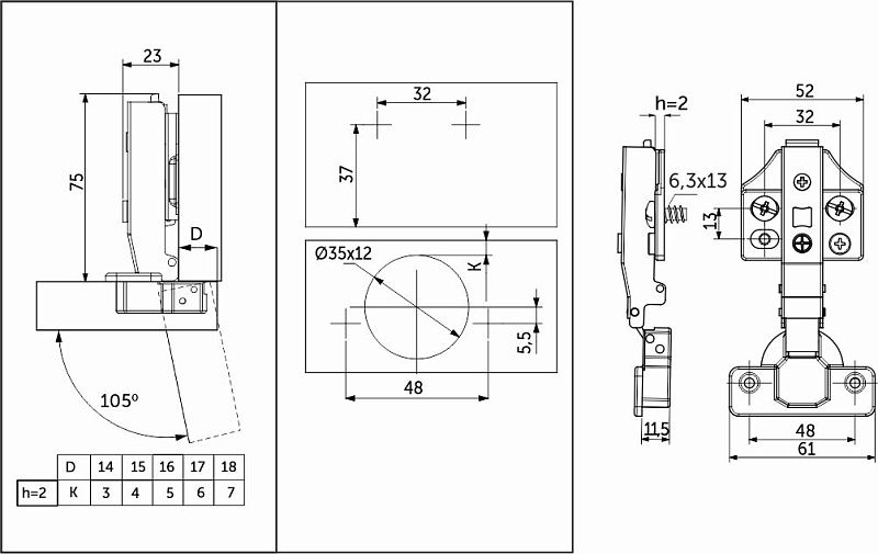 Петля накладная с доводчиком 48мм h2 clip-on 3D, еврошурупы, заглушки, упак 2 шт., PRIME by AKS 113400