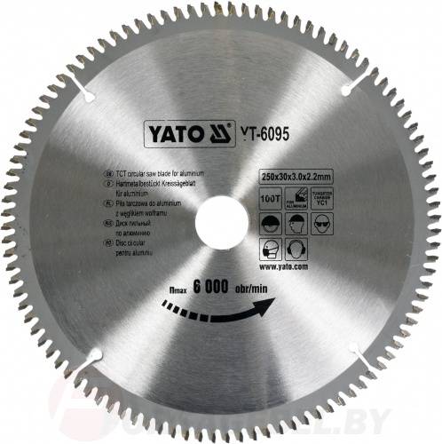 Диск пильный по Al с напаянными зубцами из твердых сплавов 250/30 100T Yato YT-6095