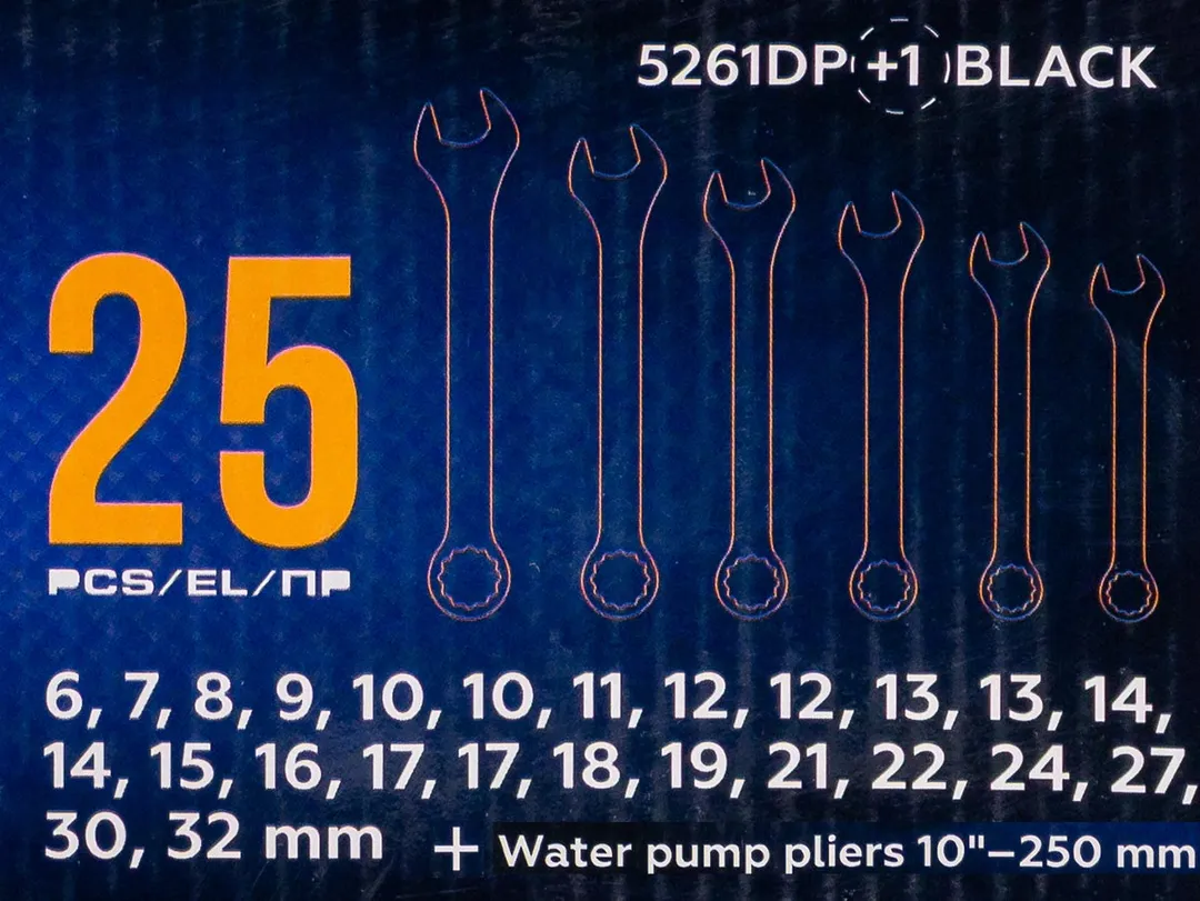 Набор комбинированных ключей 6-32 мм, пассатижи 250 мм, 26 пр WMC TOOLS WMC-5261DP+1 BLACK