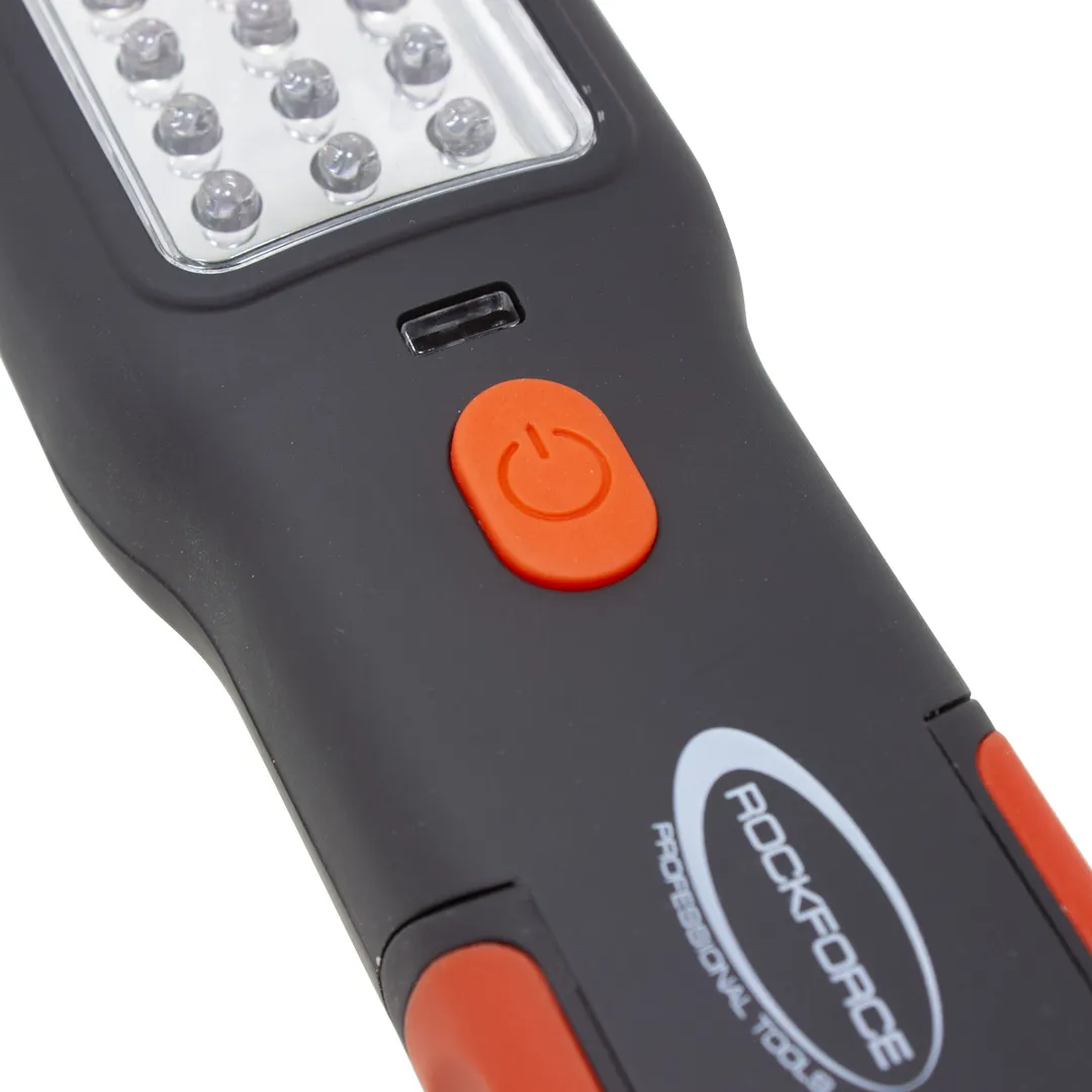 Лампа переносная светодиодная аккумуляторная с двумя магнитами + два крючка, поворотная 180гр. RockForce RF-08505