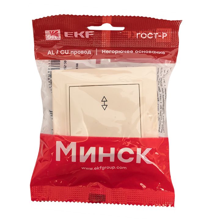 Выключатель 1-кл, СП проходной 10А бежевый Минск EKF ERV10-025-20