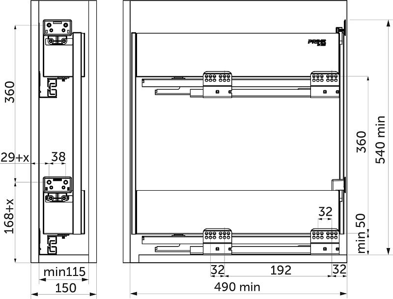 Выдвижная корзина-карго 150 ICON крепл.боковое/левое, графит PRIME by AKS 115622
