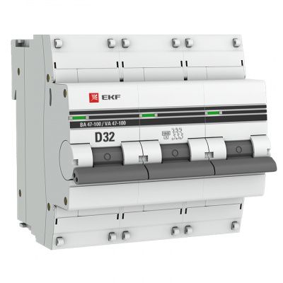 Автоматический выключатель 3P 32А (D) 10kA ВА 47-100 EKF PROxima mcb47100-3-32D-pro