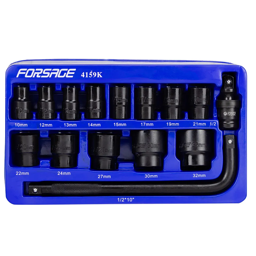 Набор головок ударных 15 пр. 1/2'' 6-гр. 10-32 мм в ложементе Forsage F-4159K
