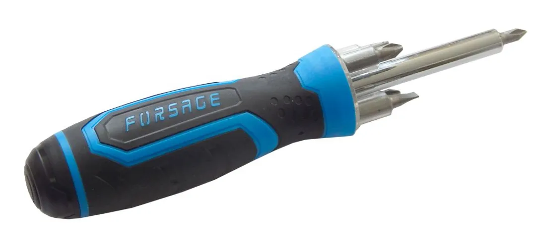 Отвертка-держатель 210 мм с телеск. магнитом, подсветкой и набором бит 6 пр. Forsage F-303855