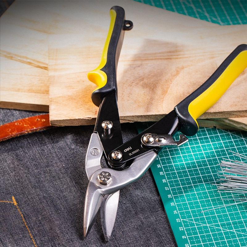 Ножницы по металлу Deli YS EDL20031, 250 мм, левый рез, черный, желтый