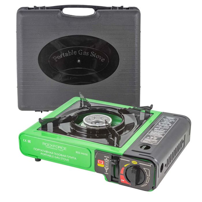 Плита газовая портативная, 34х25.5х8.5см, 2.5кВт, 700°С, расход газа 160г/ч RockForce RF-BDZ-MS155