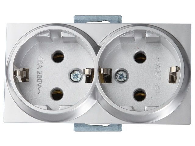 Розетка 2-ая, скрытая, с/з, керамика, серебро, RITA, 16 A, 250 V, IP 20, Mutlusan 22002000282