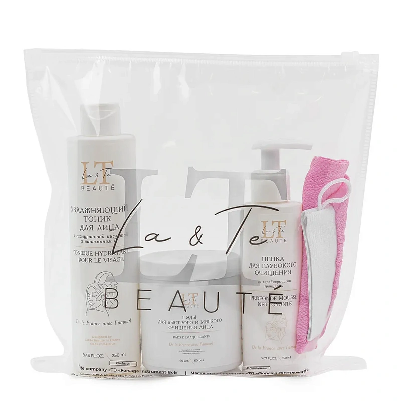 Набор косметики, ПЭДЫ, тоник для лица, пенка для умывания, перчатка-рукавица La and Te beaute LT-23