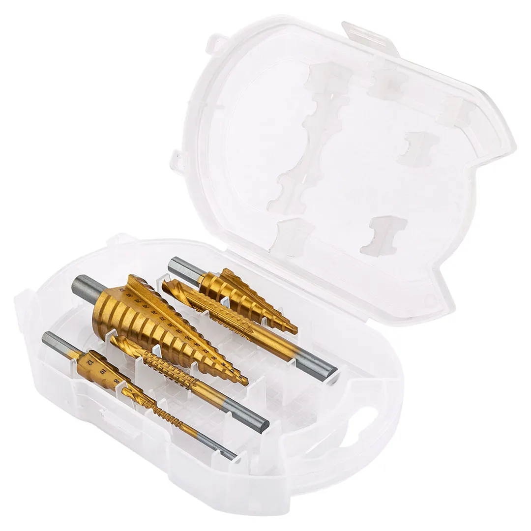 Набор сверл ступенчатых 4-12, 4-20, 4-32 мм, сверл-фрез 3, 6, 8 мм, по алюминию, меди, дереву, пластику 6 пр JBC JBC-44706