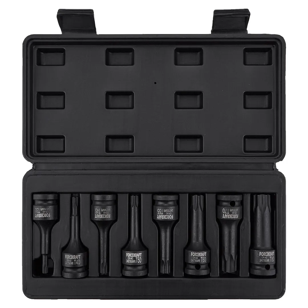 Набор ударных головок-бит TORX Т30-Т80 1/2'' 8 пр ForceKraft FK-4088MPB