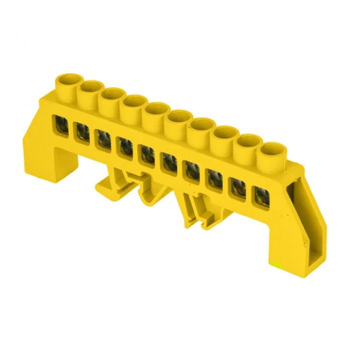 Шина "0" РЕ (8х12мм) 10 отверстий латунь желтый нейлоновый корпус комбинированный EKF PROxima sn0-125-10-dpe