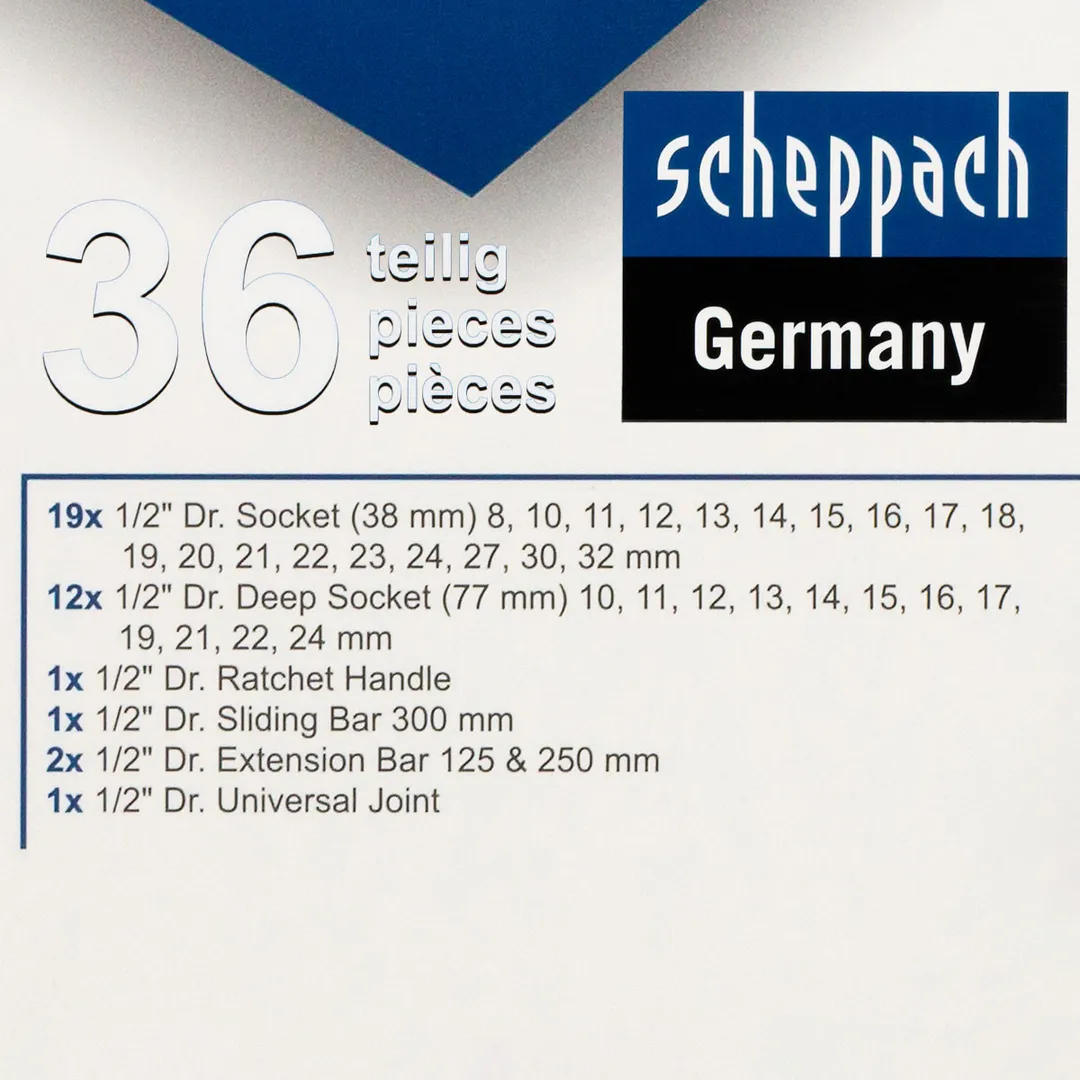 Набор инструментов 36 пр. 1/2'' 6-гр Scheppach Sch-4362M