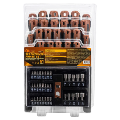 Набор отверток SL, PH, Torx, Square Head, биты SL, PH, PZ, Torx, HEX, Square Head, головки, крючки для снятия сальников 61 пр FORSTIME FT-7061