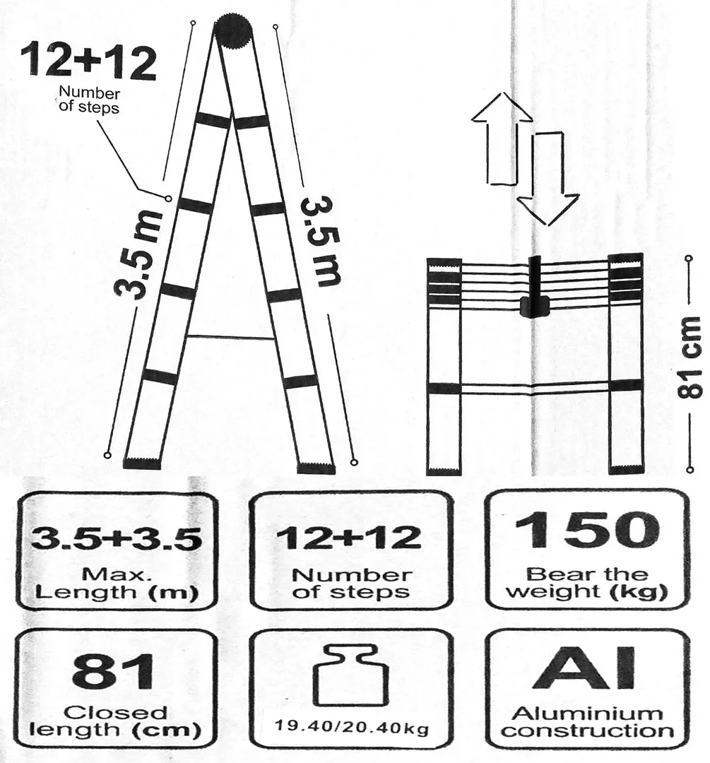 Стремянка телескопическая алюм. бытовая 3.5м 12+12 ступ. Scheppach Sch-UP350-2