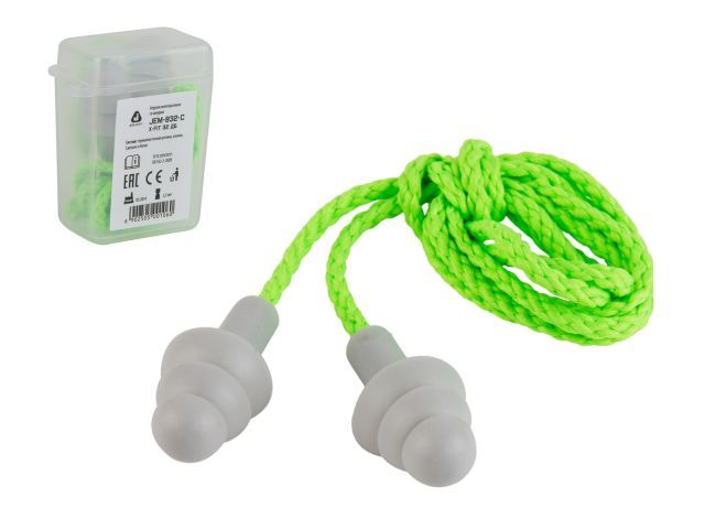 Беруши в контейнере со шнурком многоразовые X-Fit, 32 дБ, из термопластичной резины JETA SAFETY JEM-832-C