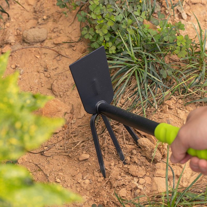 Набор садовых инструментов Deli GS EDL580803, 310 мм, 3 шт., лопата, мотыга, грабли, зеленый, черный