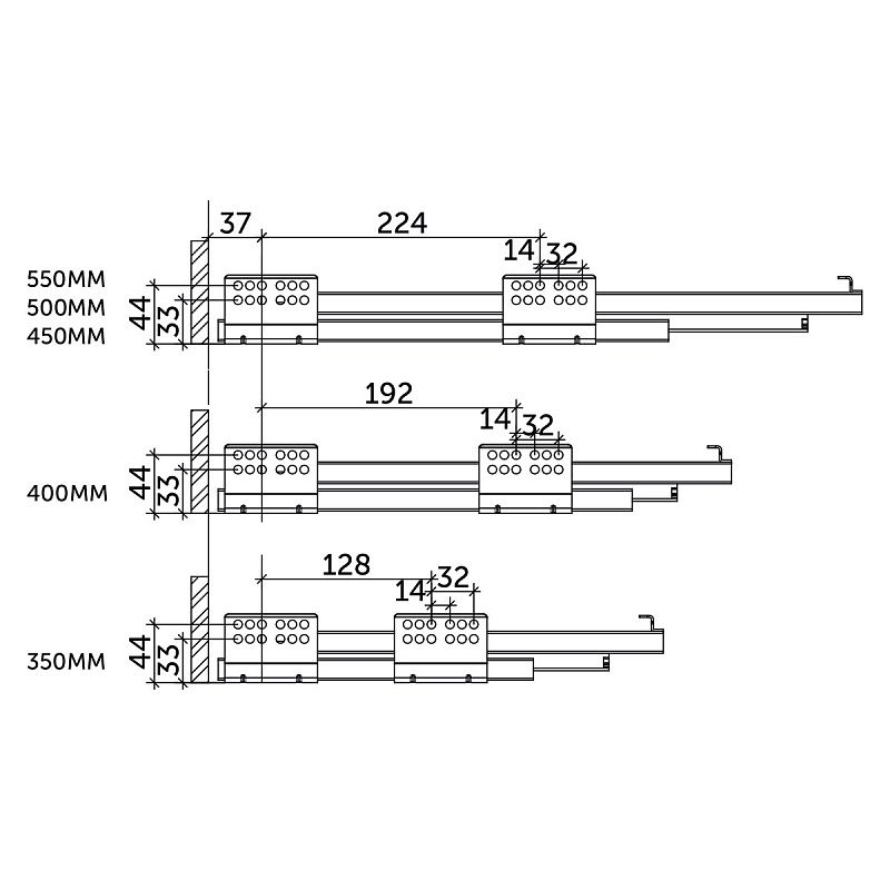 Система ящиков AKS L-450 белый низкий SOFT CLOSE H=90 ДСП 16мм SLIMBOX 50802