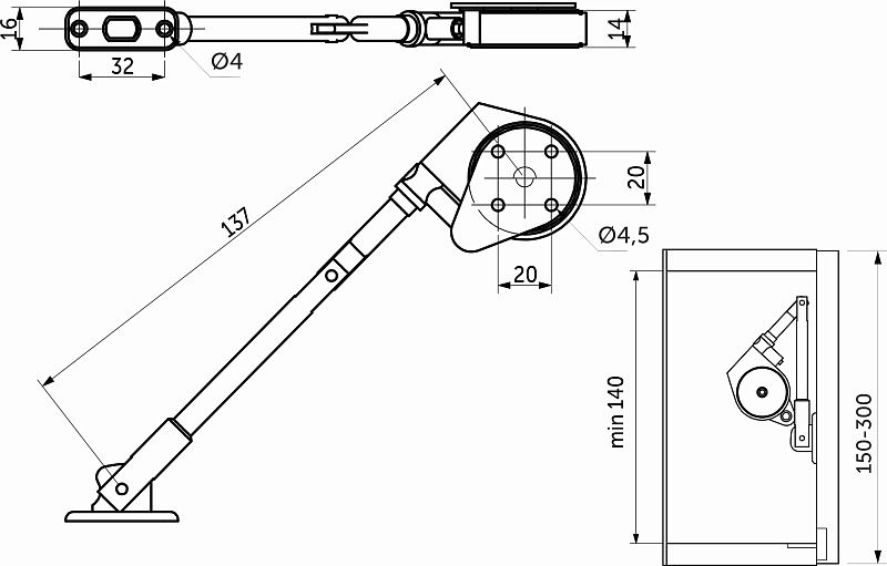 Подъемный механизм барный нижний SMART LIFT черный мини AKS 118261