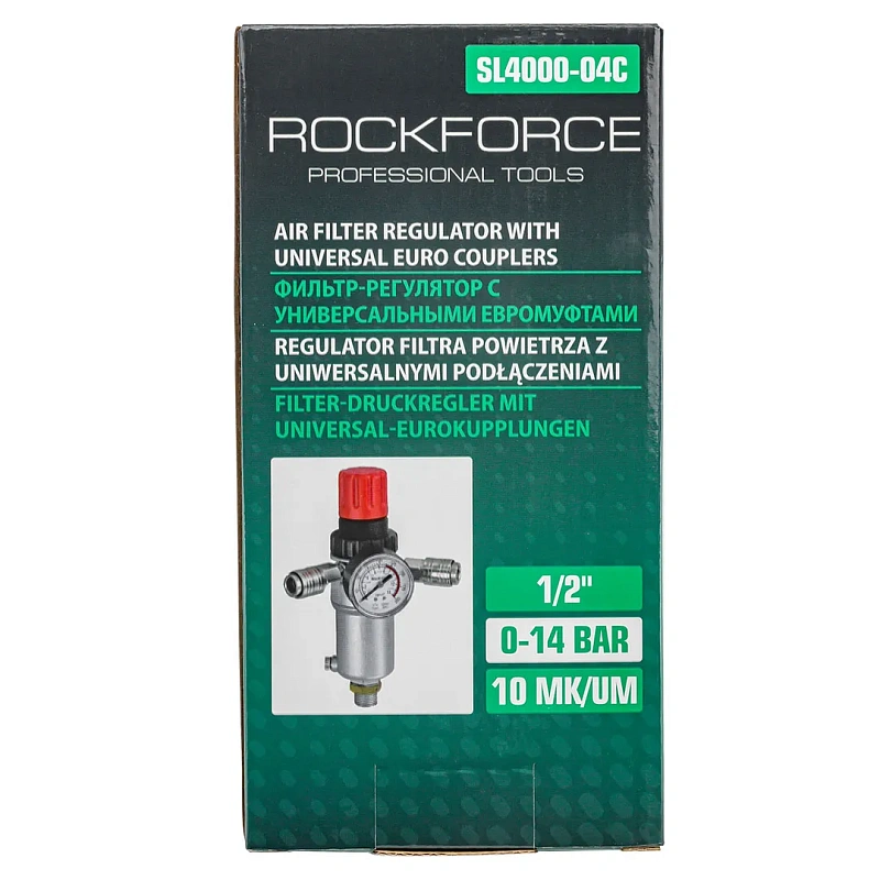 Фильтр-регулятор 1/2" с индикатором давления и быстроразъемами RockForce RF-SL4000-04C
