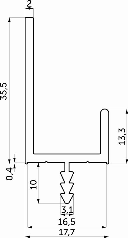 Ручка-профиль алюм. врезная L-образная MOON-16, 3.5м, серебро AKS 118235
