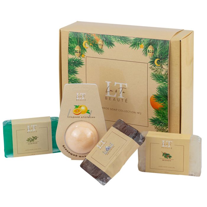 Набор 2, мыло Восток, Древесное, Можжевельник, шар Сладкий апельсин La and Te beaute LT-SP2(мыло+шар)