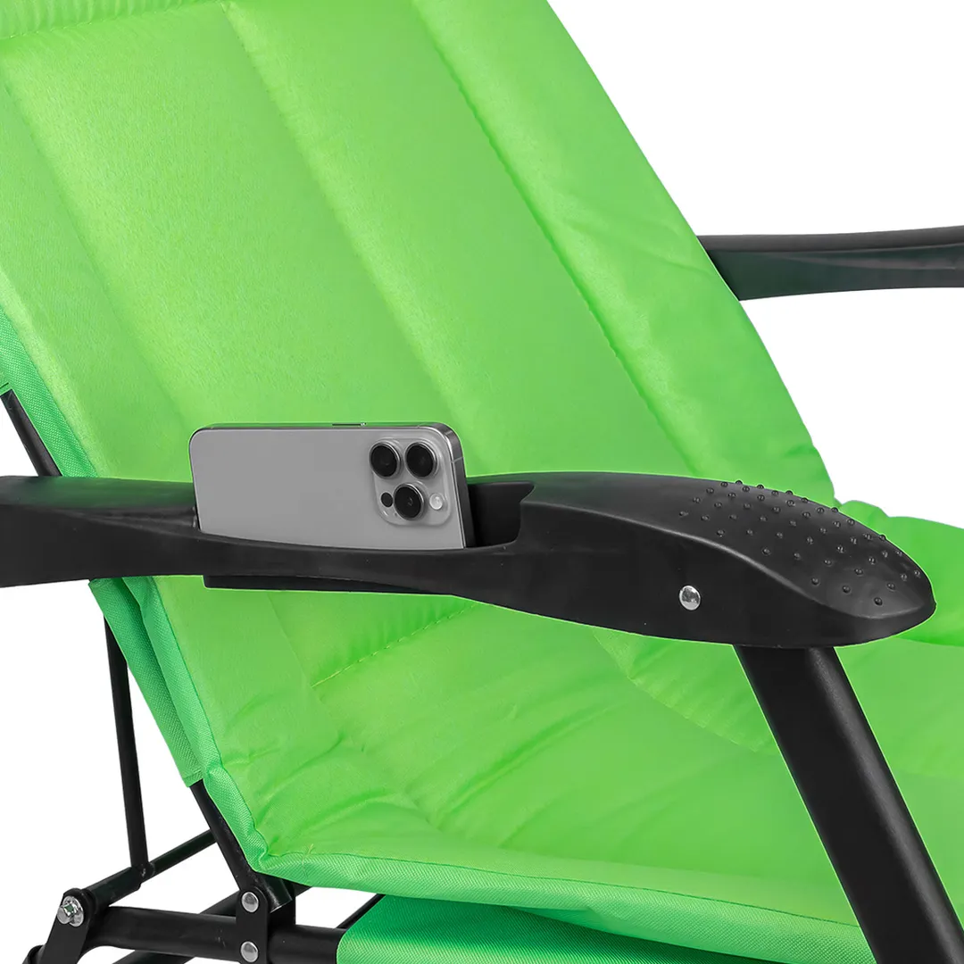 Шезлонг складной с подлокотниками на мягкой основе, светло-зеленый, 1780х670х300 мм, до 200 кг WMC TOOLS WMC-FG-HY-8000LG