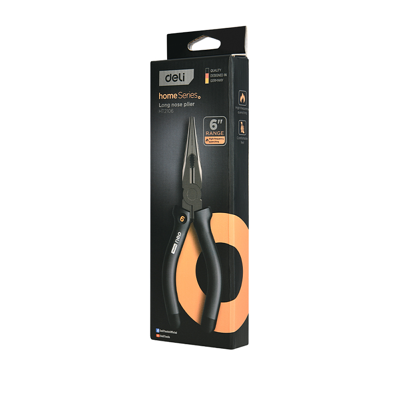 Длинногубцы Deli HS EHT2106, 160 мм, Soft Touch, черный