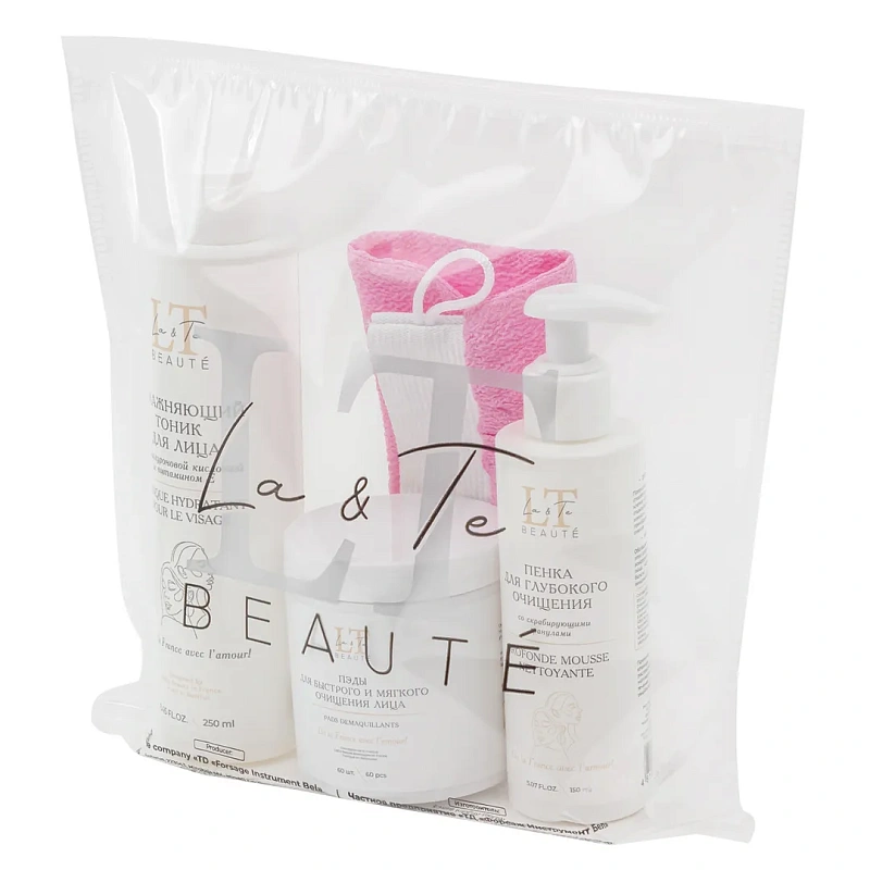 Набор косметики, ПЭДЫ, тоник для лица, пенка для умывания, перчатка-рукавица La and Te beaute LT-23