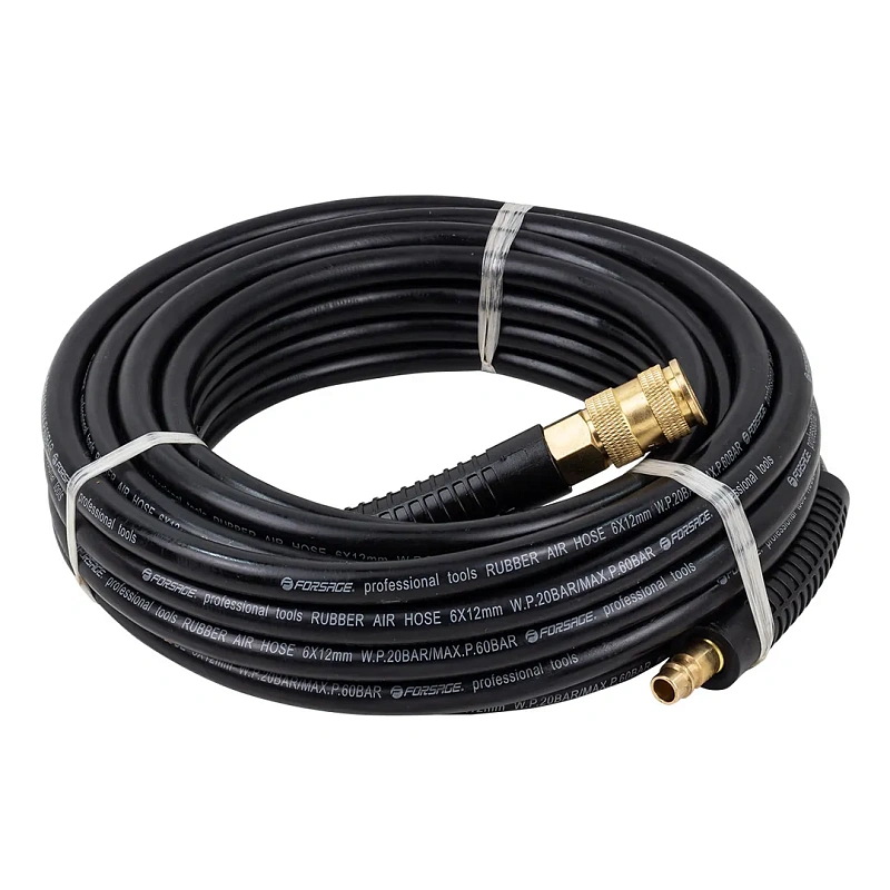 Шланг резиновый воздушный армированный с быстросъемами 6x12 мм, 10 м Forsage F-AHC-10/B