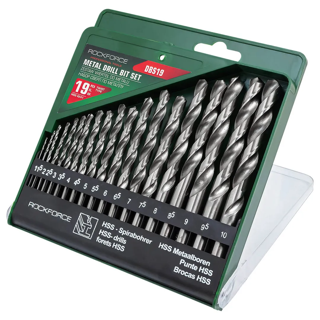 Набор сверл по металлу HSS, 19 пр., 1, 1.5, 2, 2.5, 3, 3.5, 4, 4.5, 5, 5.5, 6, 6.5, 7, 7.5, 8, 8.5, 9, 9.5, 10 мм RockForce RF-DBS19