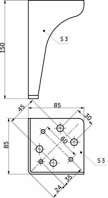 Опора мебельная мет. STELLAR h150 угловая черный матовый AKS 113008