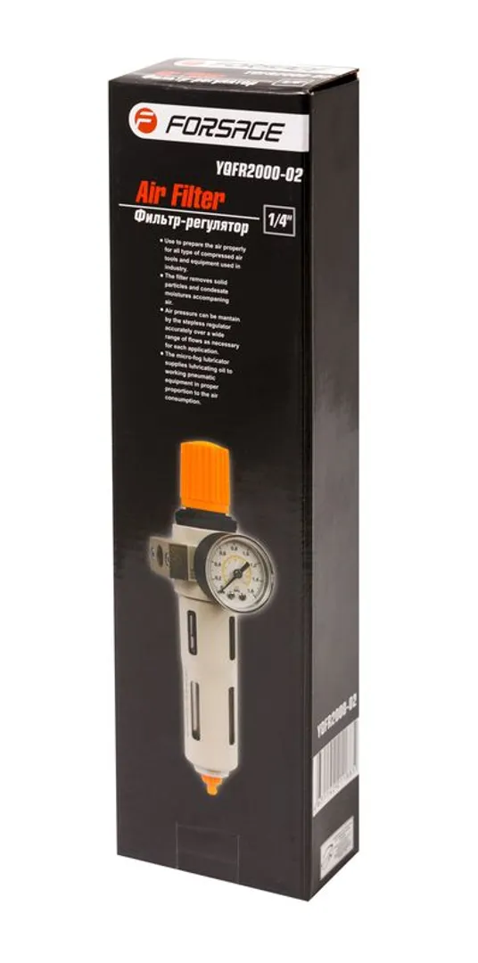 Фильтр-регулятор с индикатором давления для пневмосистемы 1/4'' пропускная способность:1300 л/мин, давление max: 16 bar, температура воздуха: 0° до 60 Forsage F-YQFR2000-02