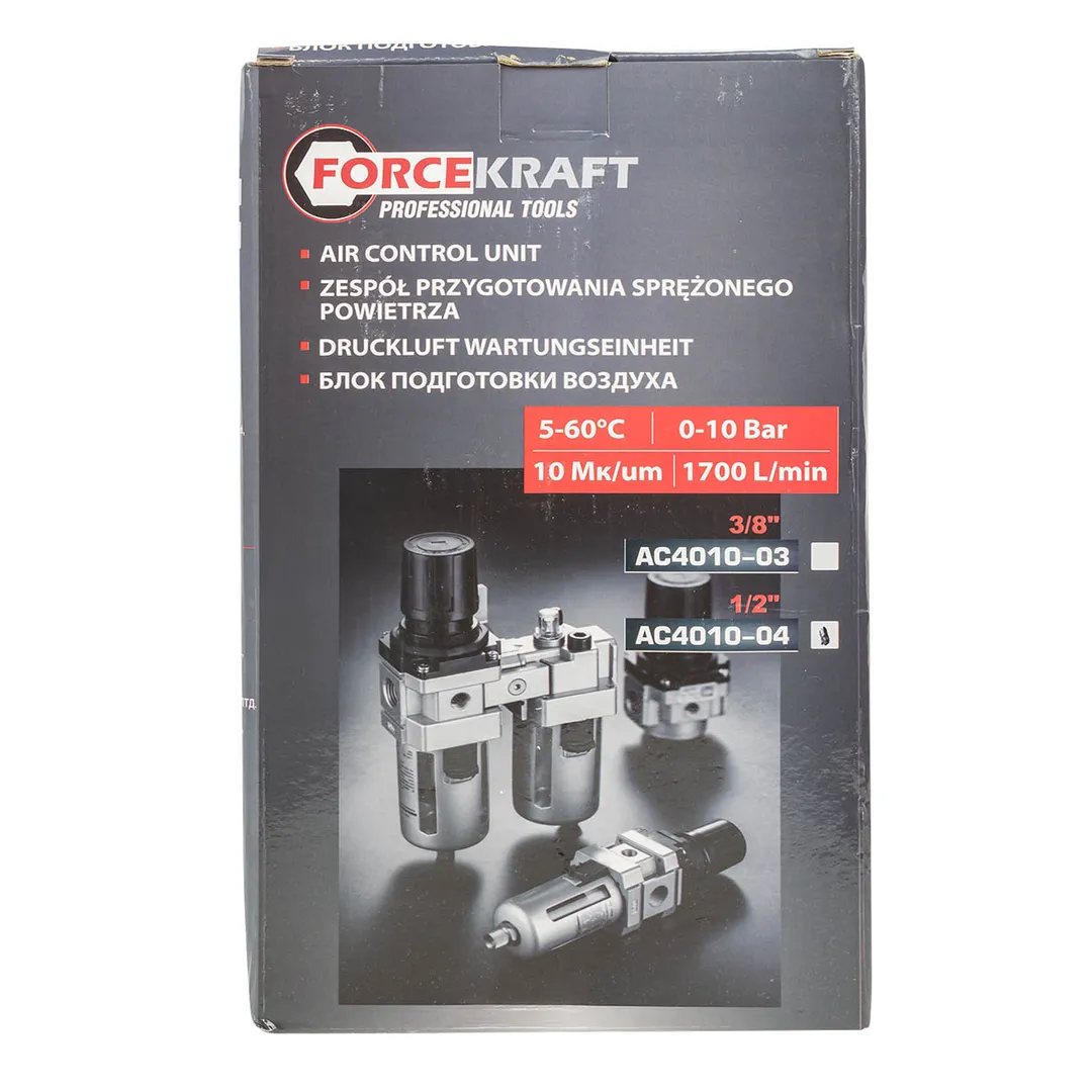 Блок подготовки воздуха, фильтр-регулятор + лубрикатор, 1/2" ForceKraft FK-AC4010-04