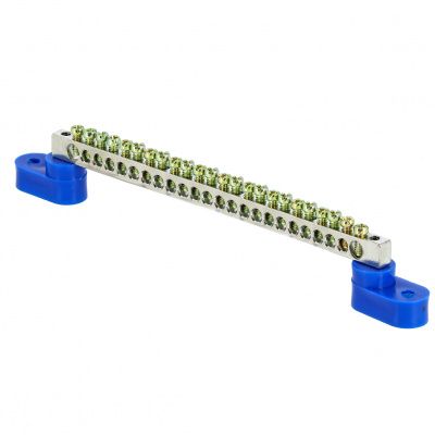 Шина "0" N (6x9мм) 24 отв, цинк 2 синих угловых изолятора EKF PROxima sn1-63-24-2