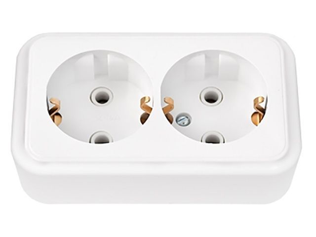 Розетка 2-ая (открытая, с/з) белая, Пралеска, Bylectrica РА16-261