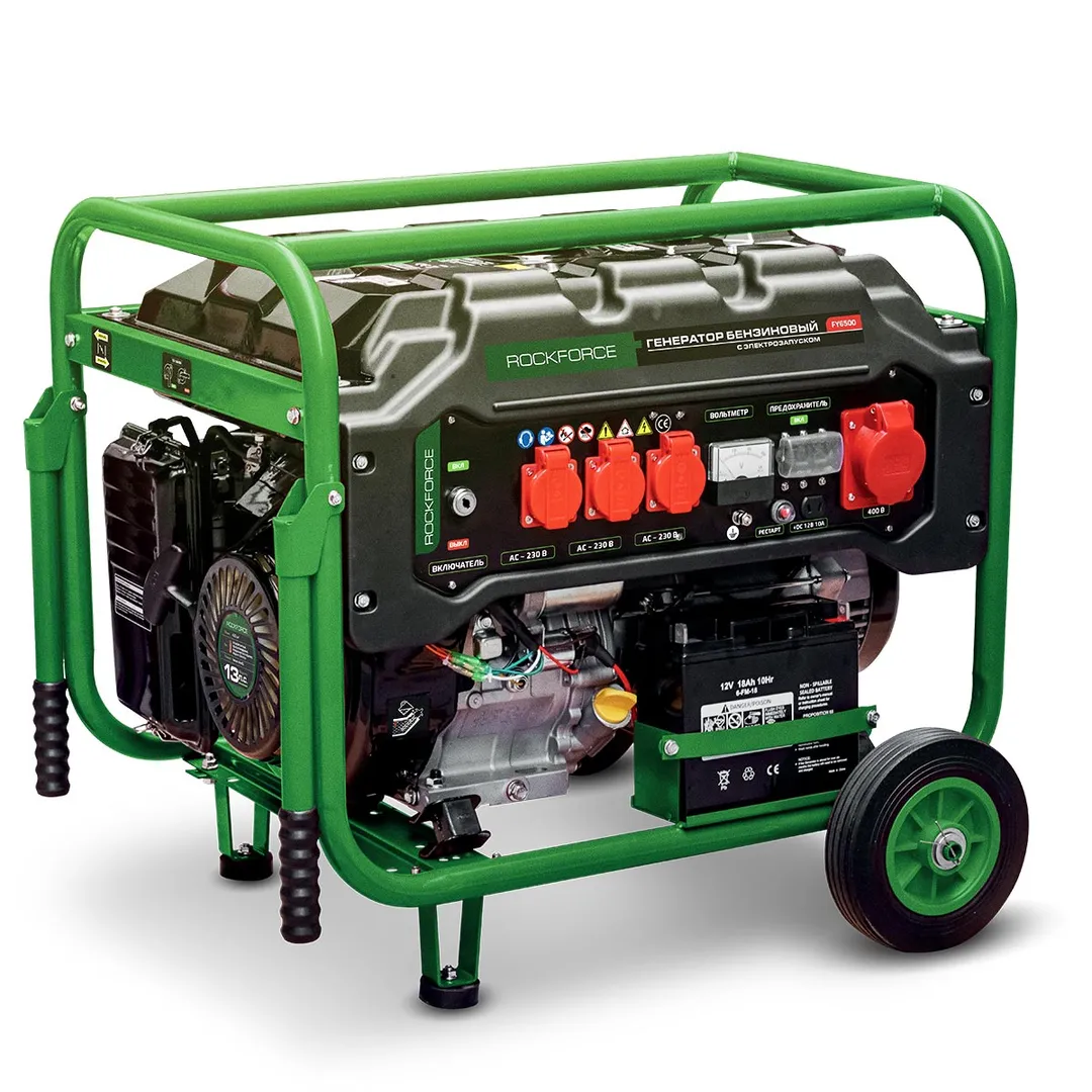 Генератор бензиновый с электрозапуском 25 л, 1670-5000Вт, 13 л.с. RockForce RF-FY6500