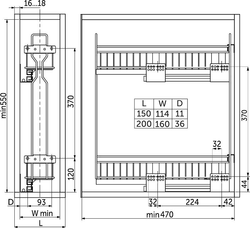 Выдвижная корзина-карго 200 NORWIG крепл.боковое/левое, графит AKS 113506