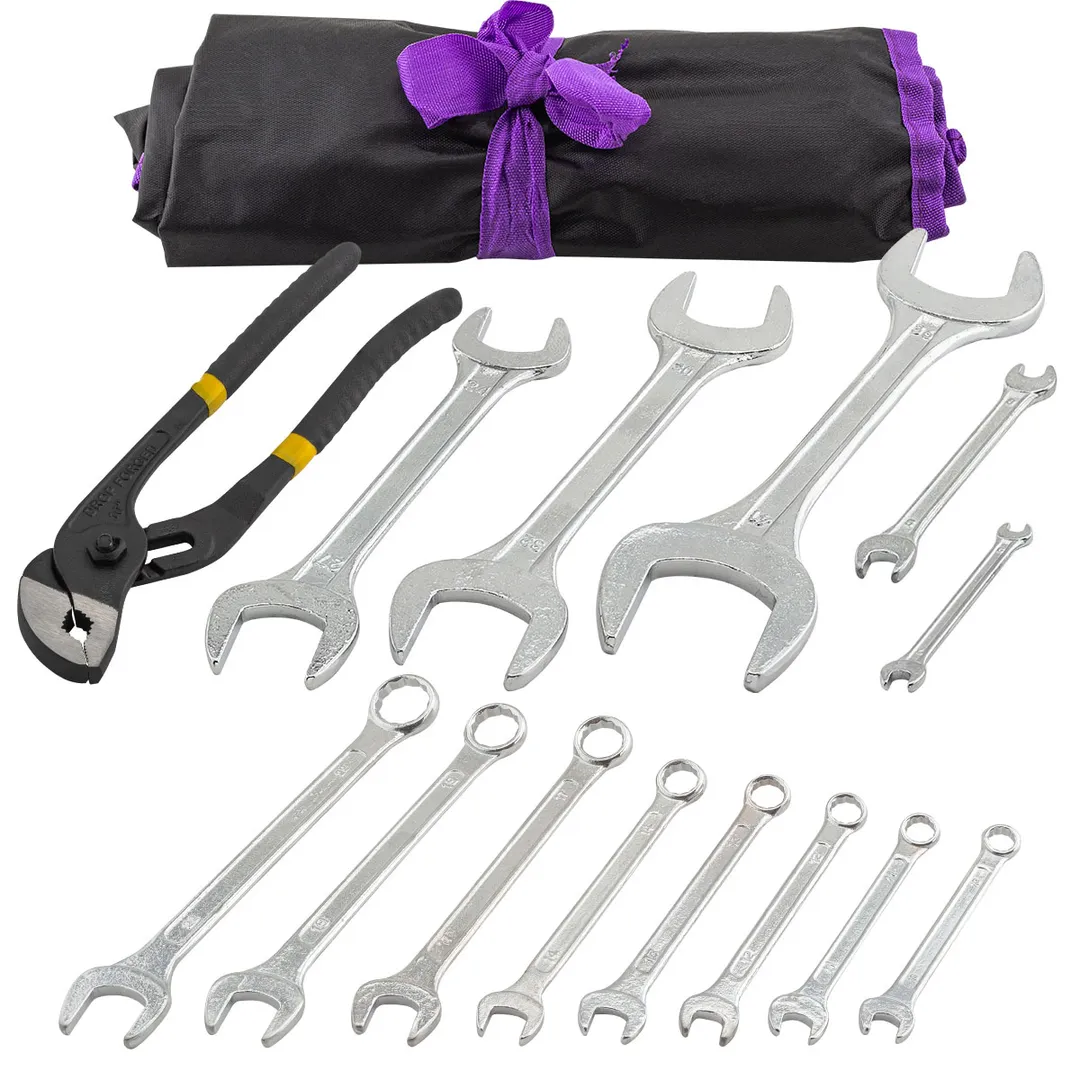 Набор комбинированных 10-22 мм и рожковых ключей 6х7, 8х9, 24х27, 30х32, 36х41 мм, пассатижи, 14 пр Помощник 5198P+2