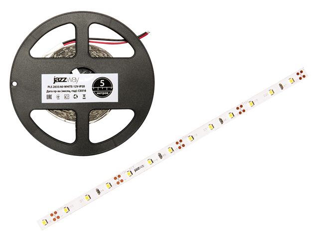 Лента светодиодная PLS 2835/60, 6 Вт/м, 480 Лм/м, IP20, 12В, 5 м в уп. красная JAZZWAY 5000315