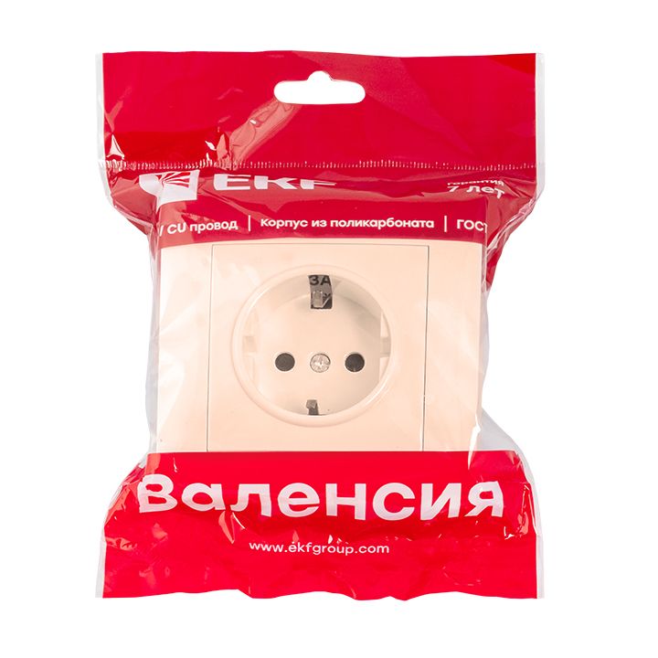 Валенсия розетка 1-местная с/з 16А кремовая с защ, штор, EKF PROxima EWR16-028-20