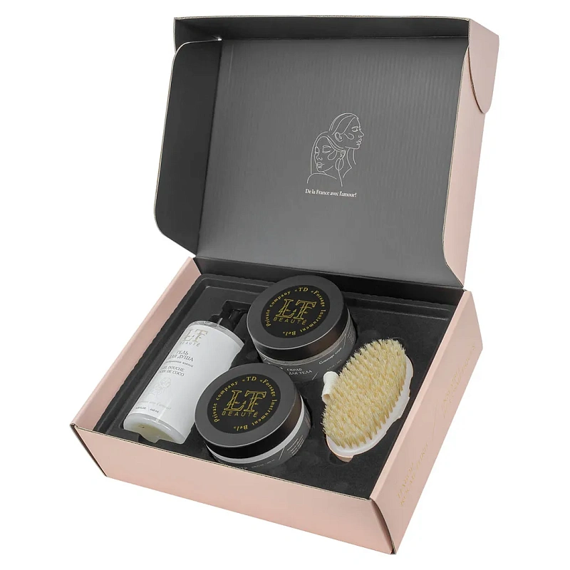 Набор, Гель для душа, крем-баттер для тела, скраб для тела+щетка для сухого массажа, подарок La and Te beaute LT-6R