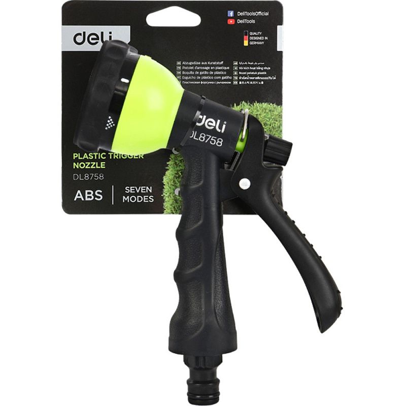 Пистолет-распылитель Deli GS EDL8758, 7 функций, быстросъем, фиксатор курка, черный, зеленый