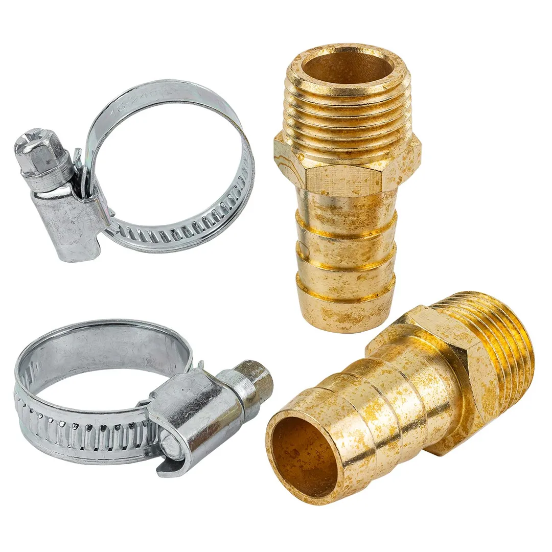 Переходник, наруж. резьба 1/2"-"елочка" 16 мм к-т 2 шт. + хомуты для крепежа RockForce RF-MH08/11/16мм(к-т 2 шт)